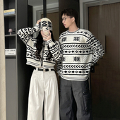 ins超火宽松慵懒感北欧风雪花针织衫 费尔岛毛衣情侣装 秋冬季 外套