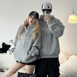 连帽卫衣2025新款 春秋季 潮牌钉珠字母休闲外套 情侣装 不一样特别