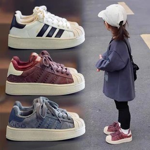 女童男童贝壳板鞋2025秋儿童潮牌中大魔术贴滑板运动鞋德训鞋学生