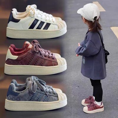 女童贝壳板鞋真皮运动鞋学生鞋