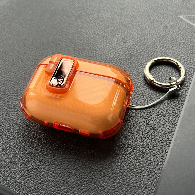 airpodspro3保护壳耳机保护套2代适用苹果蓝牙二代透明ipods自动弹盖一体软壳防摔高级感airpods第三代盒橙色
