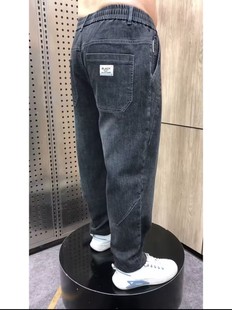 耐磨宽松直角裤 秋冬加厚水洗牛仔老爹裤 休闲裤 保暖高弹力男士 时尚