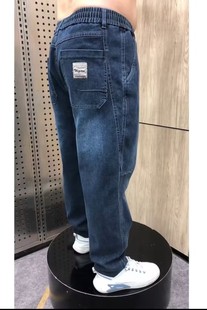 百搭宽松长裤 秋冬男士 松紧腰高弹力耐磨哈伦裤 时尚 休闲牛仔老爹裤