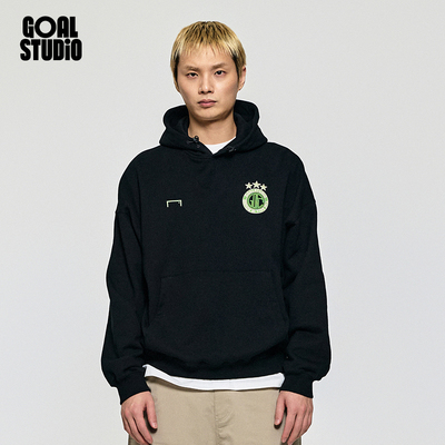 GOALSTUDIO 2025年新款俱乐部复古图案帽衫字母印花连帽宽松卫衣