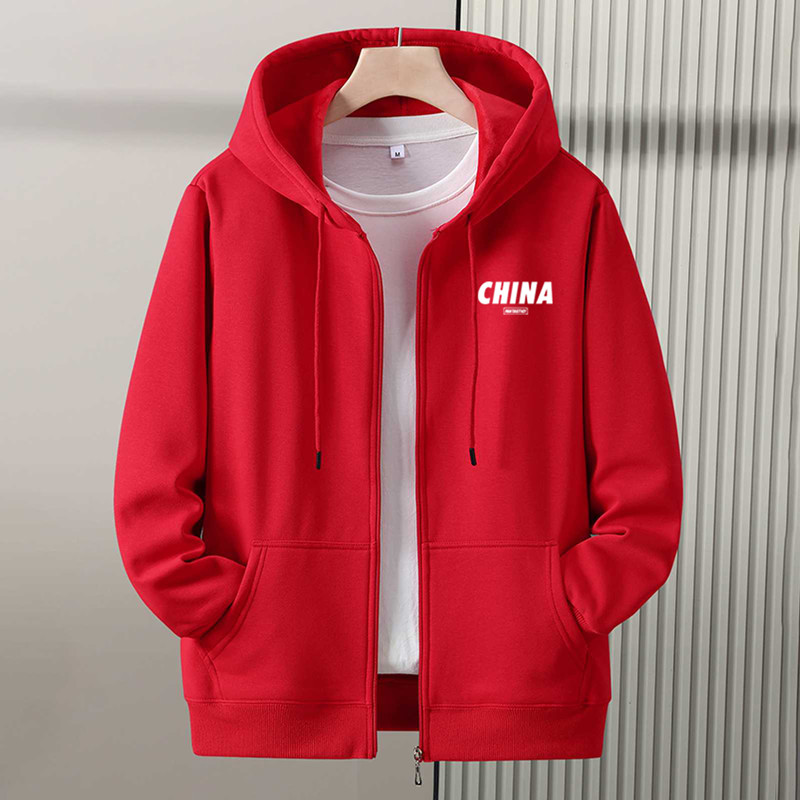 秋冬潮流加绒加厚连帽开衫卫衣男