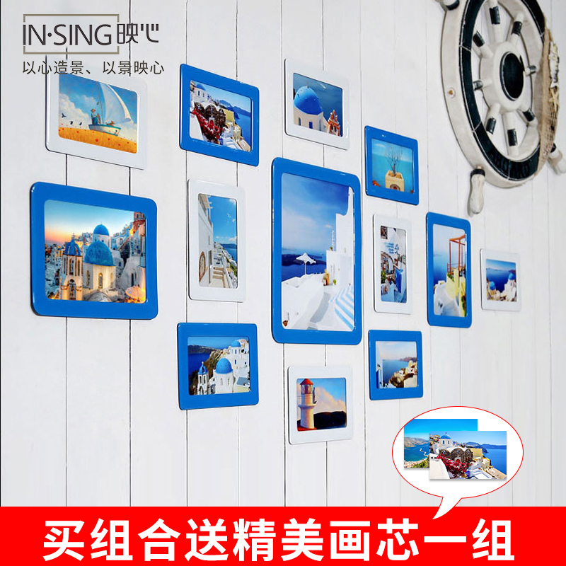 现代风客厅免打孔磁性相框照片墙