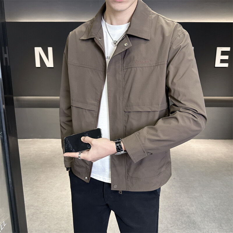 翻领外套男士春秋季新款潮流休闲薄款行政夹克男款春装上衣潮