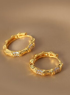 奥特莱斯品牌专柜撤柜清仓时尚18K金竹节耳环女outles耳饰配饰女