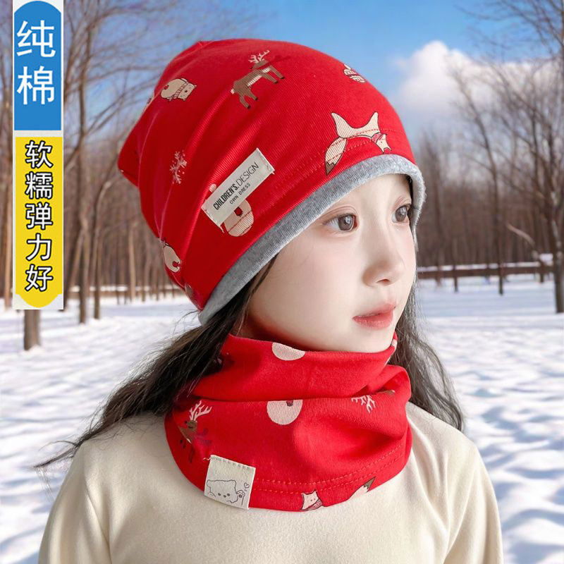 冬季儿童圣诞帽子围脖一体女孩洋气过年堆堆帽宝宝围巾女童包头帽