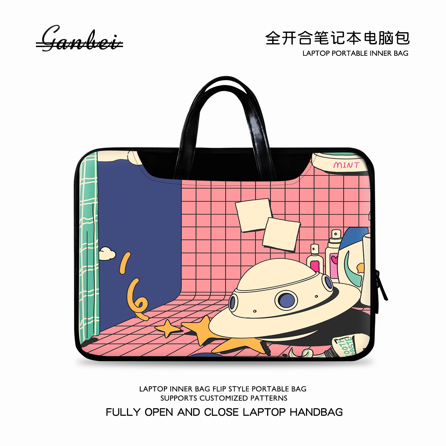 插画风笔记本手提包适用华为matebook14苹果macair13惠普小米戴尔联想小新pro16华硕男女电脑包15点6寸内胆包