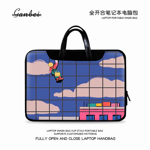 插画风笔记本手提包适用华为matebook14苹果macair13惠普小米戴尔联想小新pro16华硕男女电脑包15点6寸内胆包