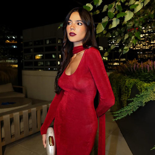 欧美时尚辣妹显身材长袖连衣裙