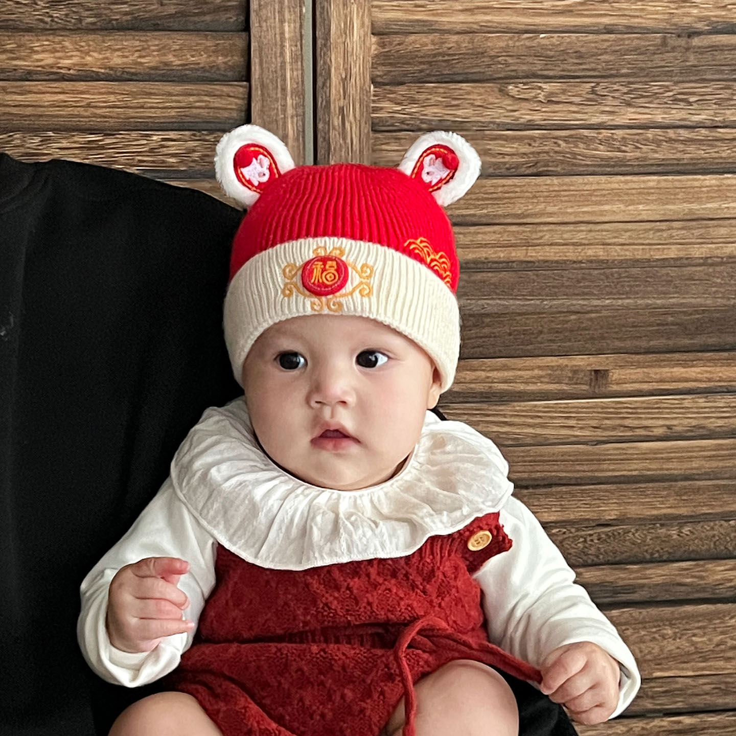 婴儿帽子冬季小月龄可爱红色