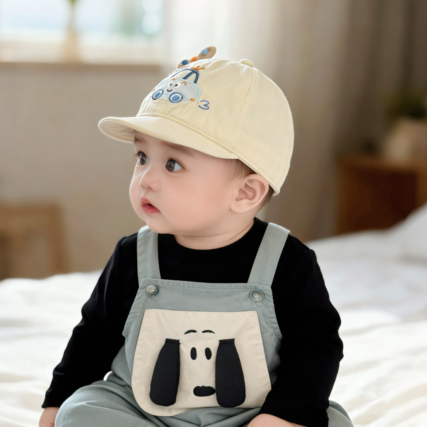 婴儿帽子春秋款男孩纯棉软檐鸭舌帽可爱宝宝薄款婴幼儿遮阳棒球帽