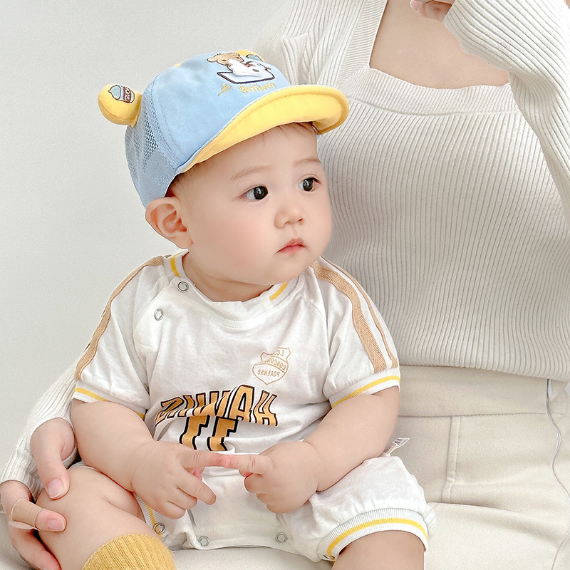 婴儿帽子夏季薄款超萌男孩幼儿遮阳帽网眼透气小月龄男宝宝鸭舌帽