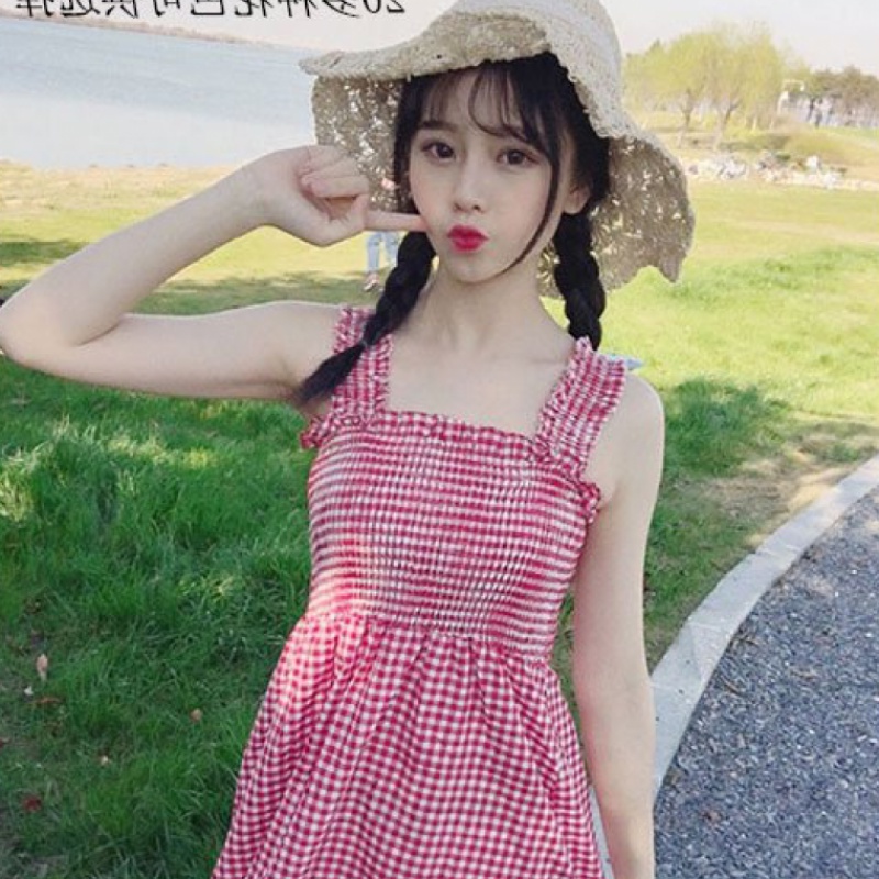 韩版小清新中长款抹胸吊带裙无袖格子连衣裙显瘦打底长裙春夏|ruв категории Нижнее белье, Топика - от Buy2taobao.com для оказания профессиональной услуги покупки агента Taobao