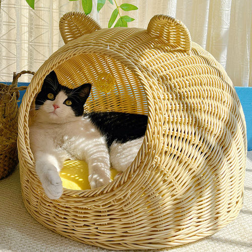 藤编猫窝四季通用猫床夏天猫咪睡窝半封闭式可水洗夏季透气凉窝