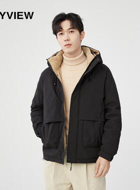 专柜同款ANYVIEW男装连帽羽绒服撞色短款保暖新国标羽绒服青年潮