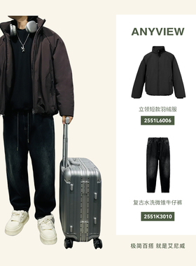 Anyview专柜同款男士羽绒服宽松立领短款新国际90绒青年保暖