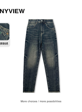 Anyview专柜同款复古水洗棉微锥牛仔裤经典款青年时尚百搭秋冬款