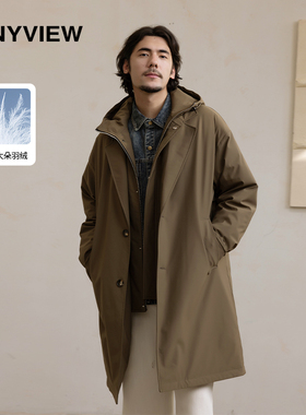 Anyview专柜同款中长款假两件套羽绒服连帽西装领宽松保暖秋冬