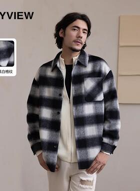 ANYVIEW专柜同款秋冬新款男士格子衬衫外套时尚休闲夹克羊毛大衣