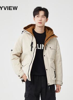 专柜同款ANYVIEW连帽羽绒服御寒派克服机能外套撞色短款羽绒服