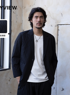 Anyview专柜同款春秋涤纶宽松痞帅商务花纹休闲西服外套高级小西