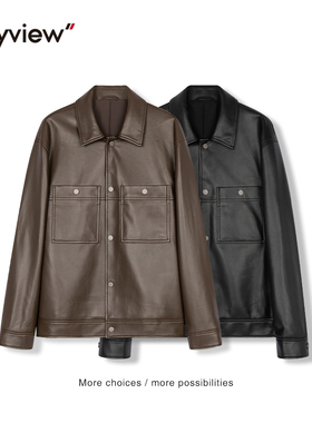 Anyview男装休闲时尚青年外套皮衣夹克翻领皮夹克V2231J6002