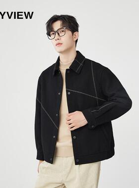 专柜同款ANYVIEW毛呢大衣男士短款羊毛大衣个性翻领时尚外套呢子