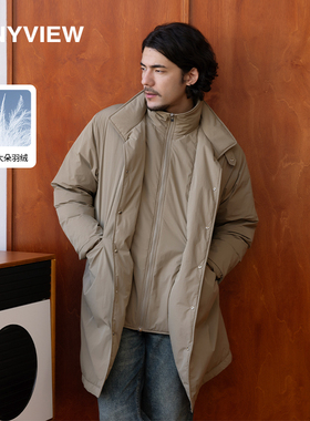 Anyview专柜同款加厚保暖羽绒服中长款假两件外套立领宽松羽绒服