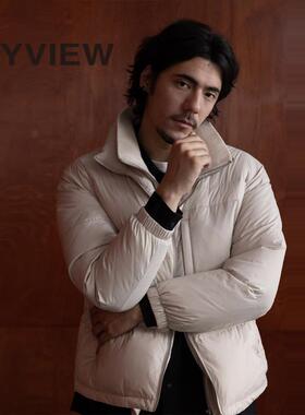ANYVIEW专柜同款双立领羽绒服外套男士假两件套短款加厚时尚保暖