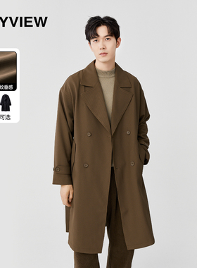 23年新款男士英伦风衣外套秋冬季中长款质感韩版潮流纯色宽松大衣