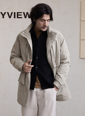 ANYVIEW专柜同款休闲羽绒服立领工装中长款纯色痞帅冬季保暖宽松