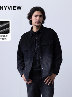 ANYVIEW专柜同款休闲时尚高级衬衫式翻领条纹渐变水洗牛仔外套男