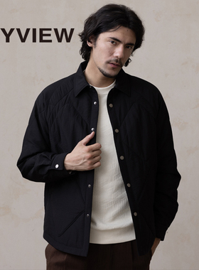 ANYVIEW专柜同款休闲轻薄羽绒服翻领衬衫式菱格短款外套休闲青潮
