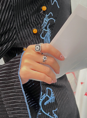 法式复古古着感铜镀白金戒指女