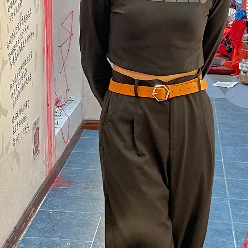 六边形金属扣bf风复古百搭腰带针扣潮流牛仔裤皮带可调节固定女用