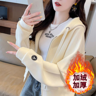 时髦洋气初高中学生大童加绒百搭小外套女孩春秋冬装新爆短款开衫