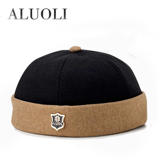 阿萝璃帽子男士爸爸拼色地主帽秋冬高端品牌无檐圆顶瓜皮帽女痞帅