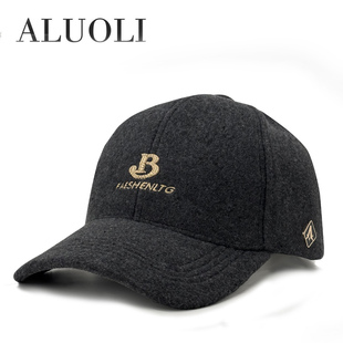 阿萝璃男士帽子高端品牌毛呢棒球帽中年爸爸秋冬季加厚保暖鸭舌帽