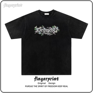 T恤潮流ins半袖 国潮宽松短袖 夏 港风潮牌洗水做旧男装 oversize美式