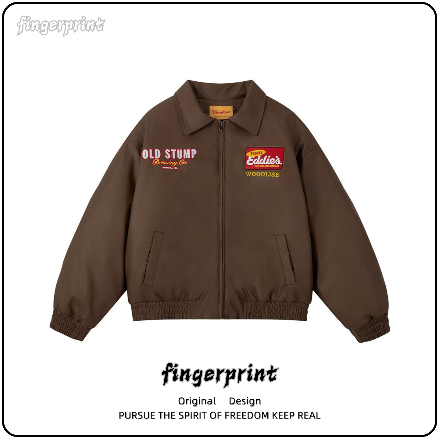 zhiwen美式复古街潮高级感PU皮刺绣设计皮衣男式宽松加厚棉服外套