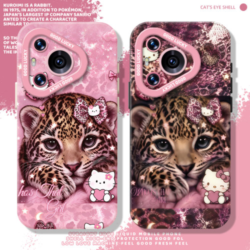 粉色豹纹小猫适用华为手机壳