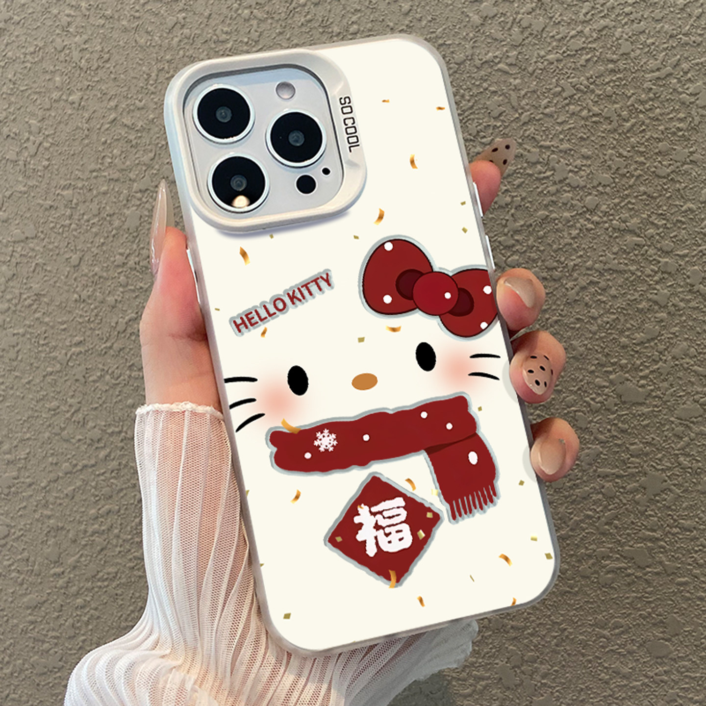 福kt猫红围巾彩银适用苹果手机壳