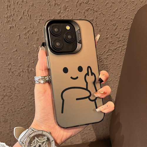 竖中指彩银适用小米手机壳