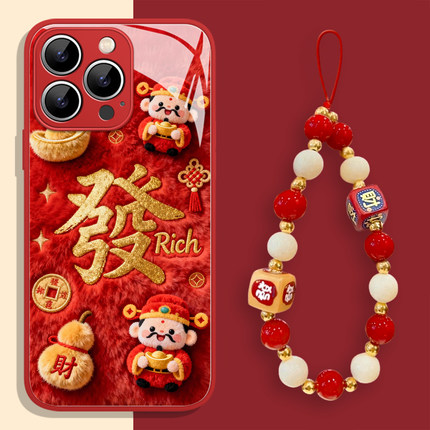 带挂绳毛绒财神爷适用小米17promax手机壳note15pro+发财14红米k90k80至尊k70k60新年turbo4葫芦13国风12s/11