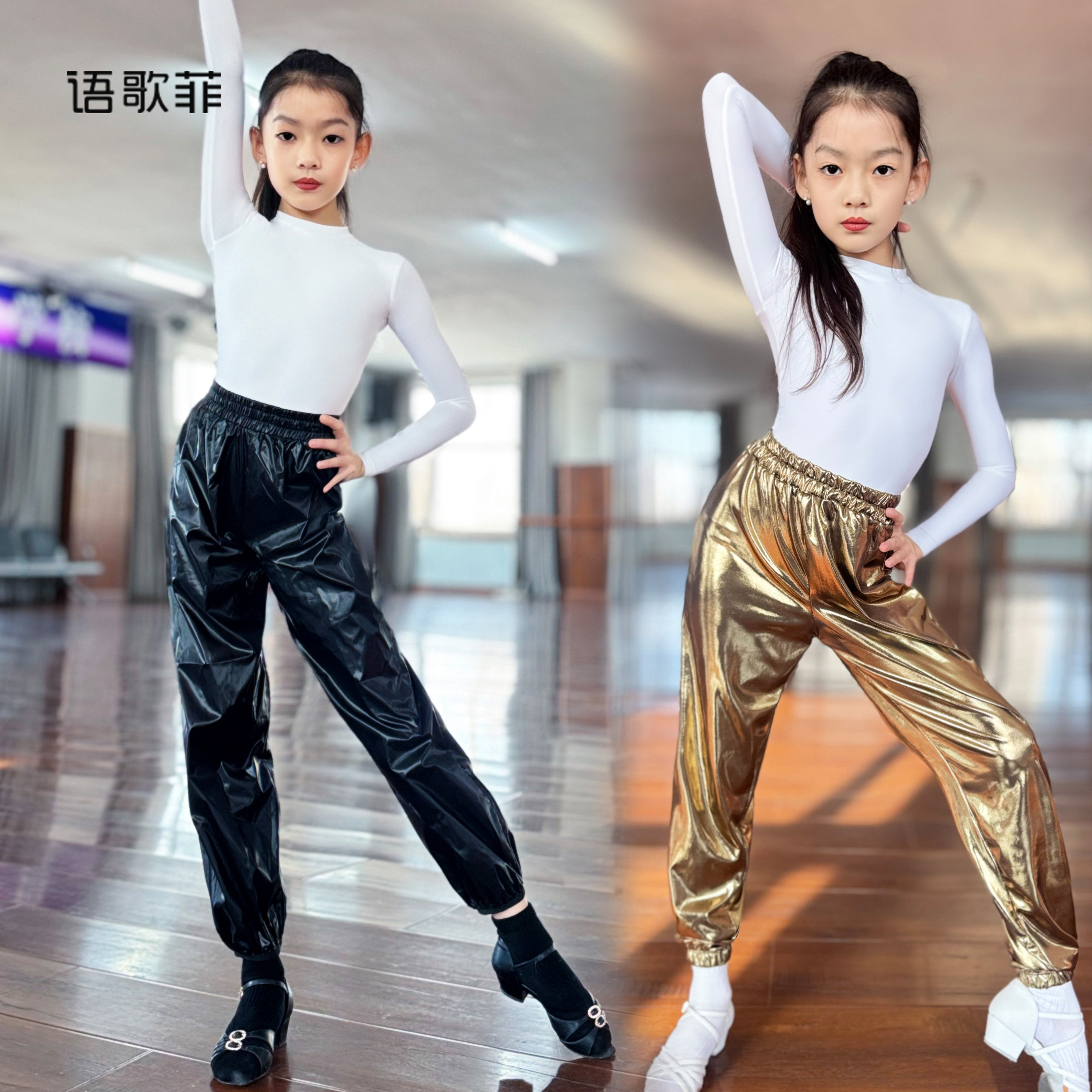 语歌菲拉丁舞服新款女童练功服长袖上衣漆皮裤训练套装运动暴汗裤