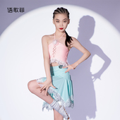 语歌菲拉丁舞服女童蕾丝边薄纱花朵上衣2025新款 蕾丝半裙练功服夏