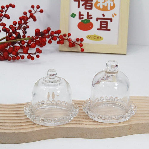 珍珠边香薰蜡烛防尘罩收纳透明玻璃罩金钟罩烛台盘微景观装饰摆件